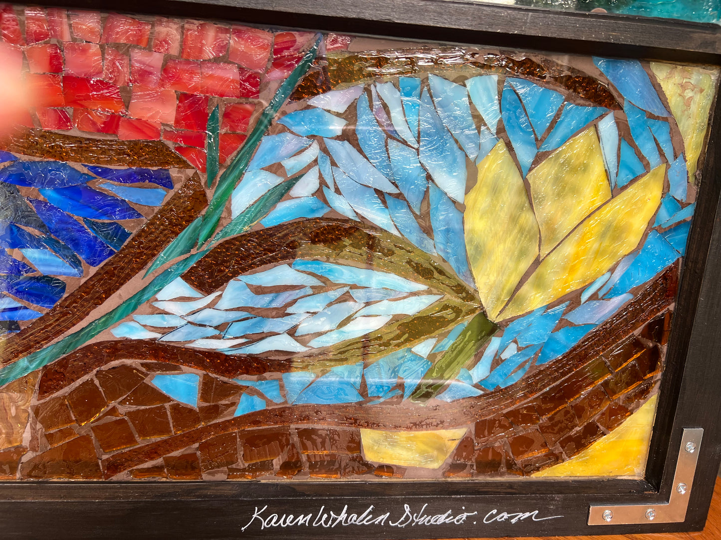 Handmade Cathedral Glass Mosaic Window - vintage Glass in Antique Frame